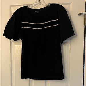 LOFT Black Short Sleeve Knit Top with White Trim Detail